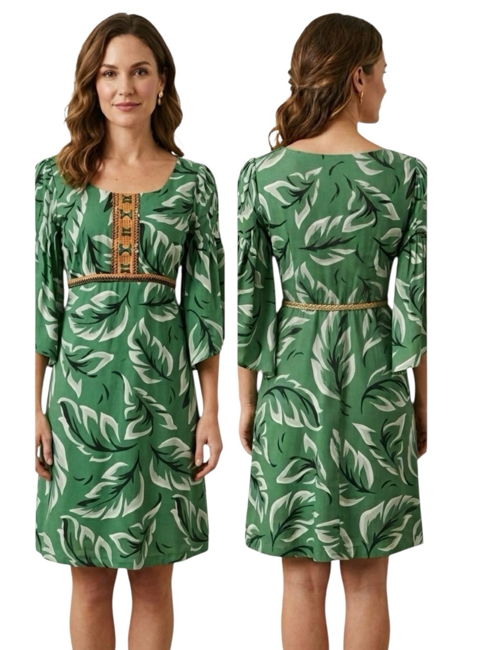 Vanessa Virginia for Anthropologie Embroidered Leaf Print Dress
